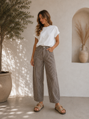 Denim Jeans leichte Baumwolle Stoff Streifen braun weiß