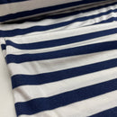 Stretch Viskose Stoff glänzend blau weiß gestreift
