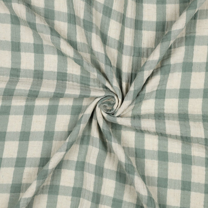 Musselin Double Gauze Leinen Baumwolle kariert grün