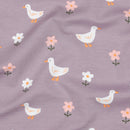 Poppy Ducks and Flowers Jersey Stoff Enten mauve