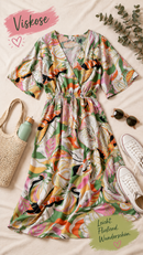 Viskose Crinkle Stoff Webware Blumen Muster orange