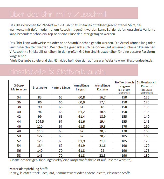 Papierschnittmuster Lillesol & Pelle Shirt mit V-Ausschnitt No. 24