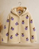 Teddy Plüsch Stoff Jackenstoff Blumen ecru Lila