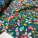 Viskose Jersey Stoff Blumen petrol