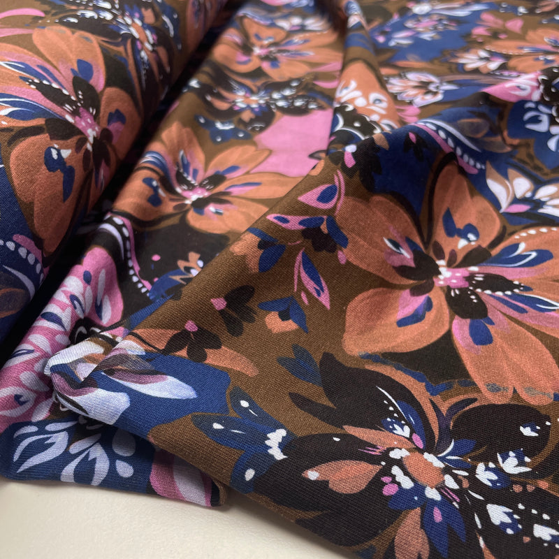 Poppy French Terry Sweat Stoff  Blumen braun