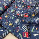 Poppy Work Vehicles Baumwolle Stoff Fahrzeuge blau