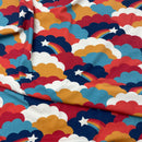 Jersey Stoff Wolken Regenbogen Muster bunt
