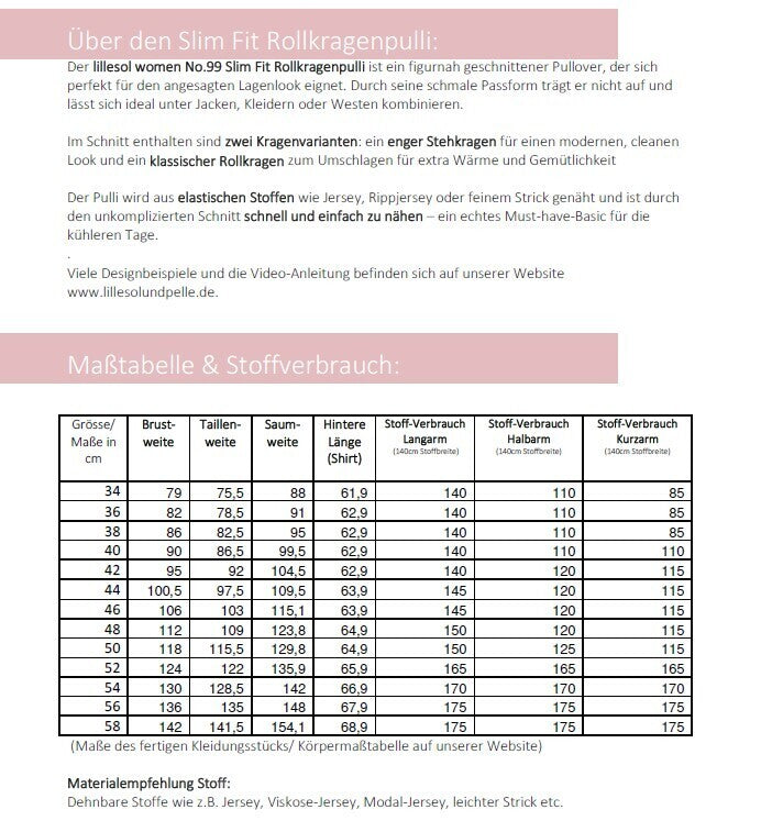 Papierschnittmuster Lillesol & Pelle Slim Fit Rollkragenpulli No. 99