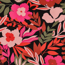 Pommé Viskose Stoff Webware Blumen Muster schwarz pink