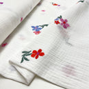 Musselin Stoff Double Gauze Stickerei Blumen uni weiß
