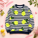 French Terry Sweat  Stoff Streifen Zitronen neon blau weiß