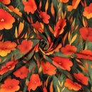 Viskose Ecovero Stoff Webware Blumen Muster Mohnblumen grün