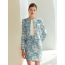 Gobelin Stoff Blumen Muster blau