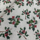 Poppy Christmas Canvas Deco Stoff Weihnachten Holly Ilex beige