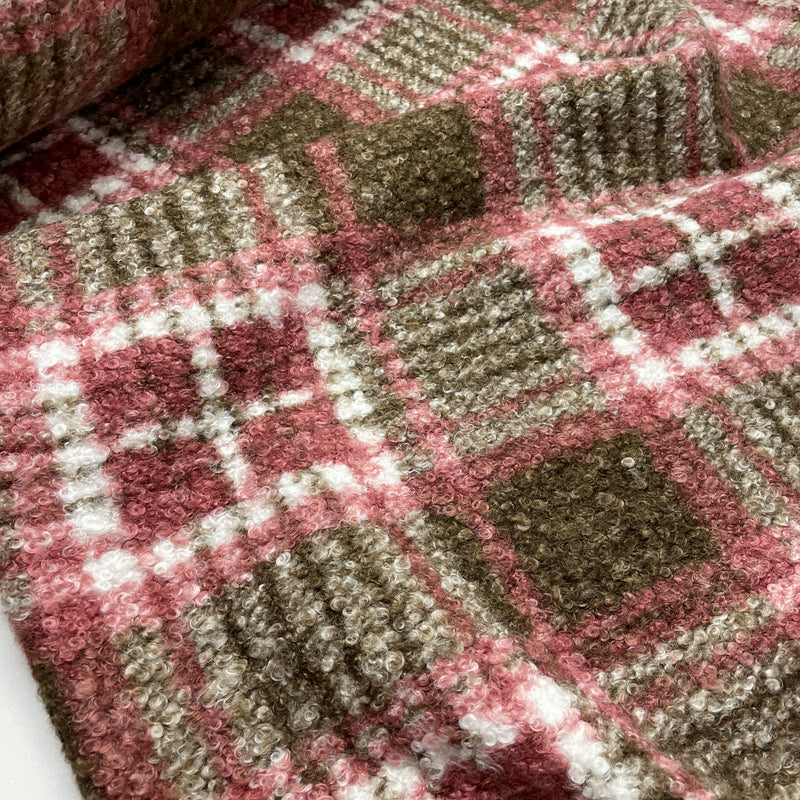 Boucle Stoff Jackenstoff kariert rosa