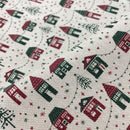Baumwoll Canvas Stoff Weihnachten Häuser beige
