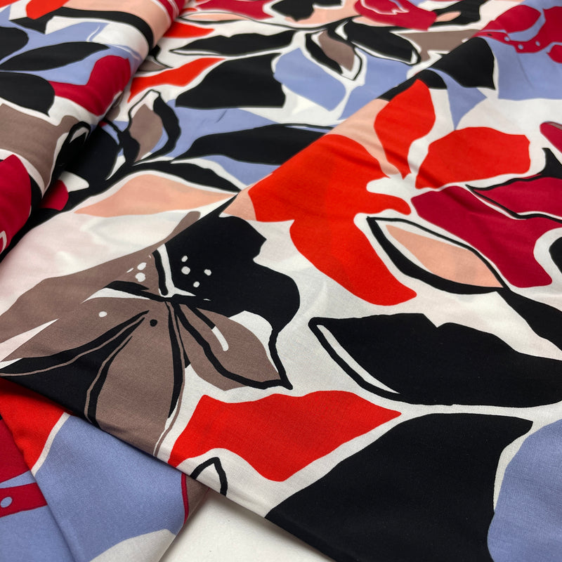 Viskose Stoff Blumen rot bunt