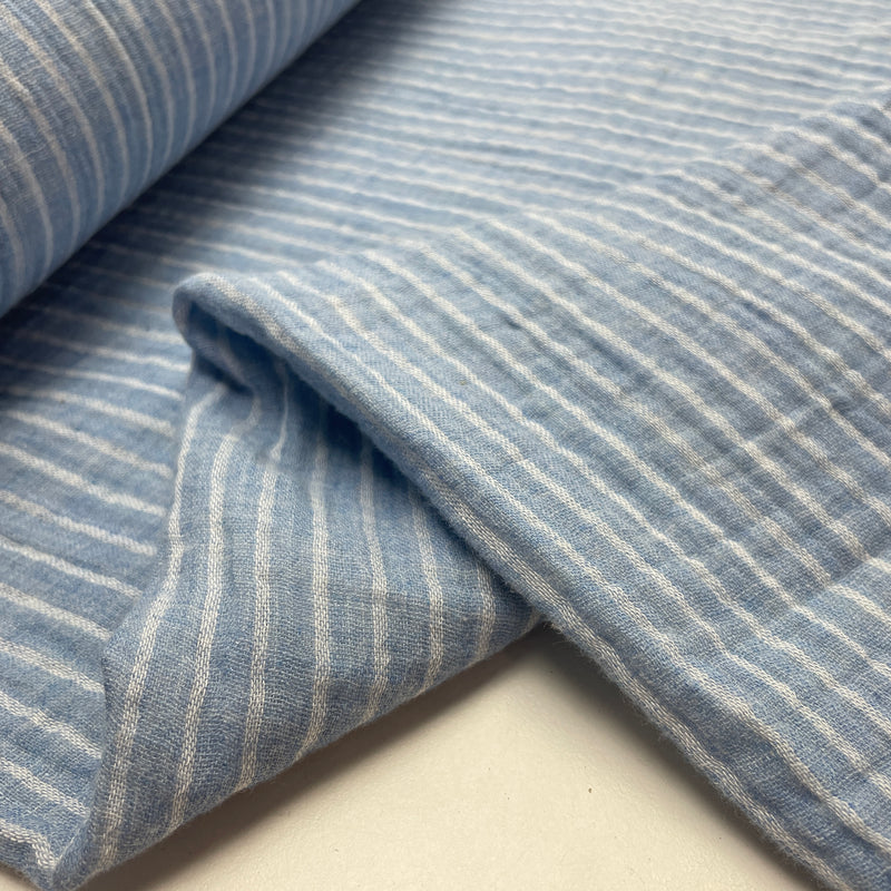Musselin Stoff Double Gauze Baumwolle Streifen blau