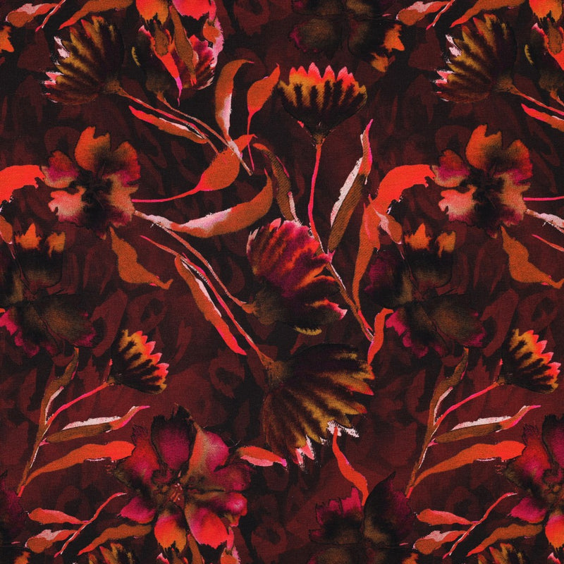 Poppy Jersey Stoff Digital Blumen braun