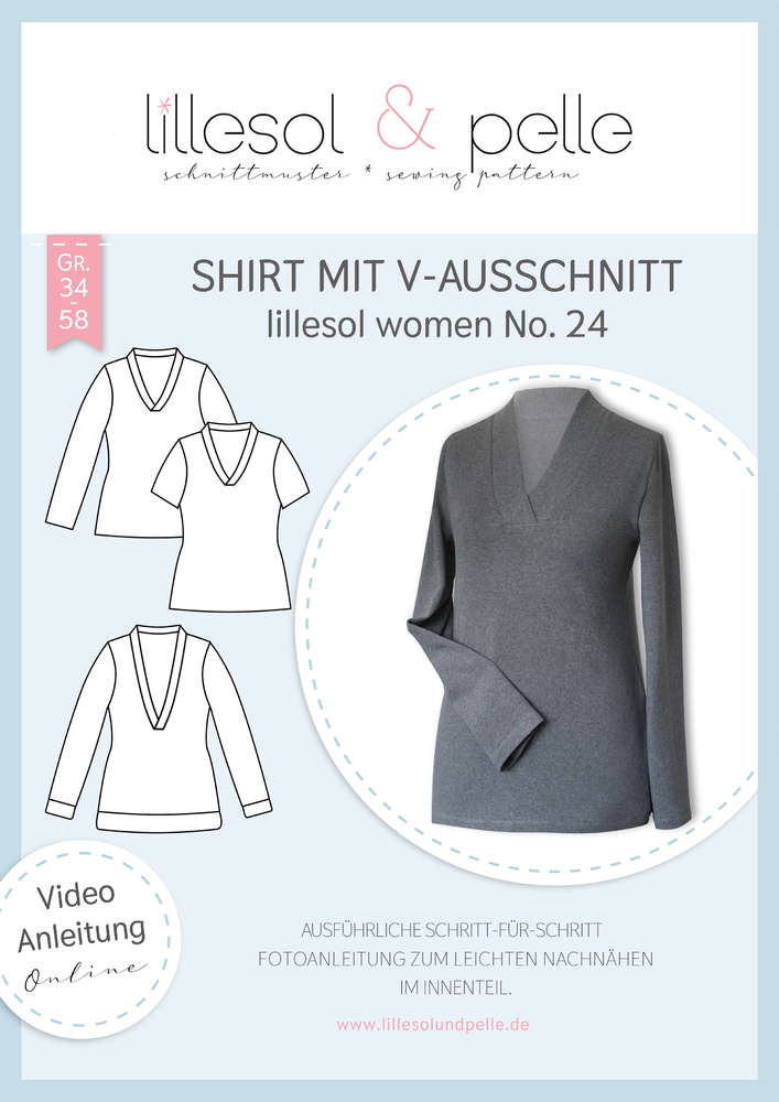 Papierschnittmuster Lillesol & Pelle Shirt mit V-Ausschnitt No. 24