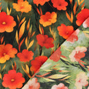 Viskose Ecovero Stoff Webware Blumen Muster Mohnblumen grün