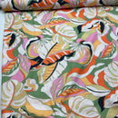 Viskose Crinkle Stoff Webware Blumen Muster orange