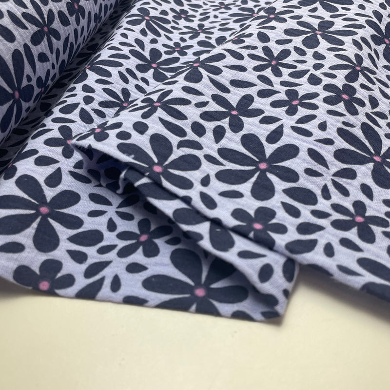 Musselin Stoff Double Gauze Baumwolle Blumen blau