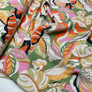 Viskose Crinkle Stoff Webware Blumen Muster orange