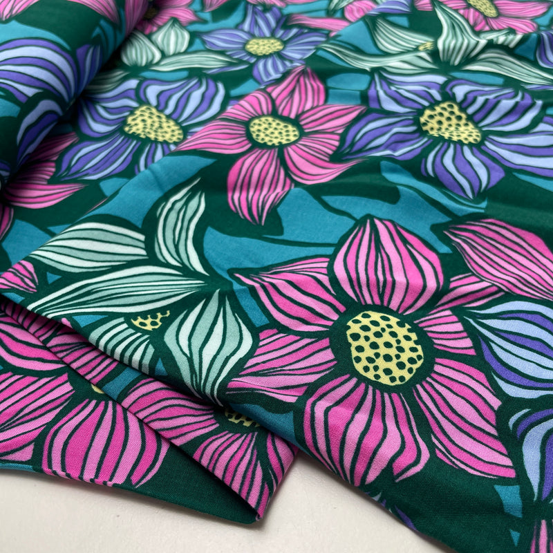 Viskose Ecovero Stoff Webware Blumen grün