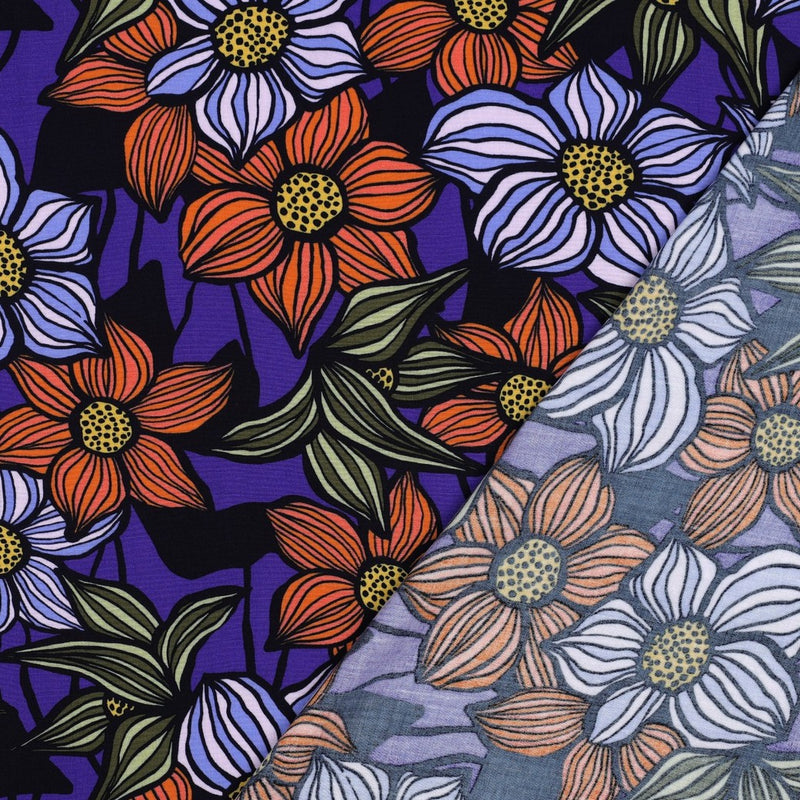 Viskose Ecovero Stoff Webware Blumen lila