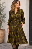 Toptex Viskose Crepe Stoff Blumen grün oliv