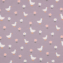 Poppy Ducks and Flowers Jersey Stoff Enten mauve