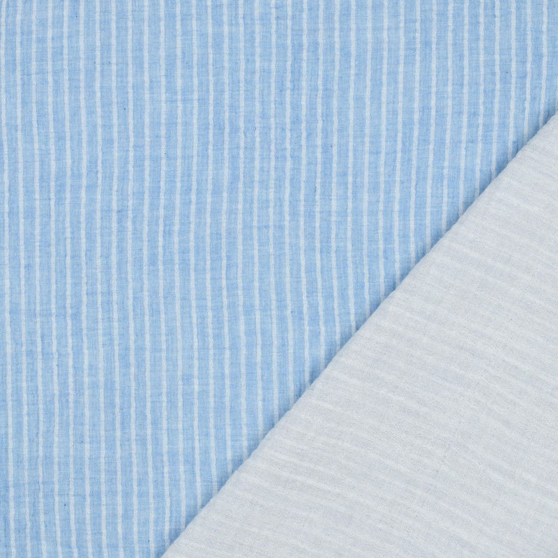 Musselin Stoff Double Gauze Baumwolle Streifen blau
