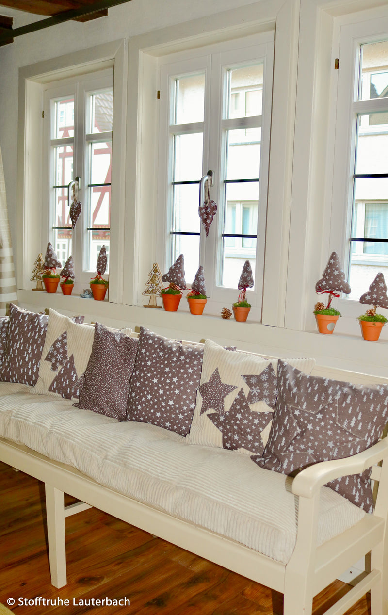 Swafing Wiebke Canvas Stoff Weihnachten Bäume taupe