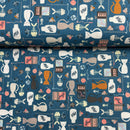 Cotton + Steel Baumwolle Stoff Kitty Kats blau