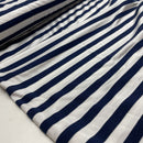Stretch Viskose Stoff glänzend blau weiß gestreift