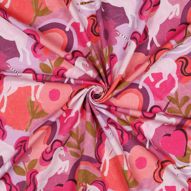 Poppy Jersey Stoff Einhorn pink