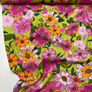 Viskose Crinkle Stoff Webware Blumen Muster grün