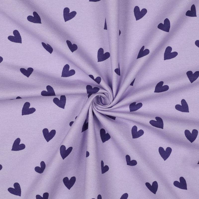 Baumwoll Flanell Stoff Herzen lila