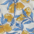 Handgefertigte Batik Baumwolle Zitronen blau gelb