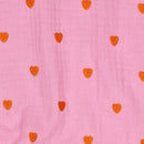 Musselin Stoff Double Gauze Stickerei Herzen rosa neon orange