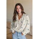 Poppy Musselin Stoff abgesteppt Baumwolle Blaubeeren ecru