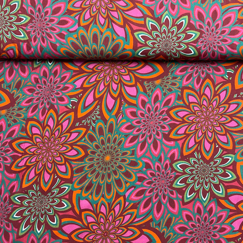 Viskose Stoff Sunny Flowers rot pink