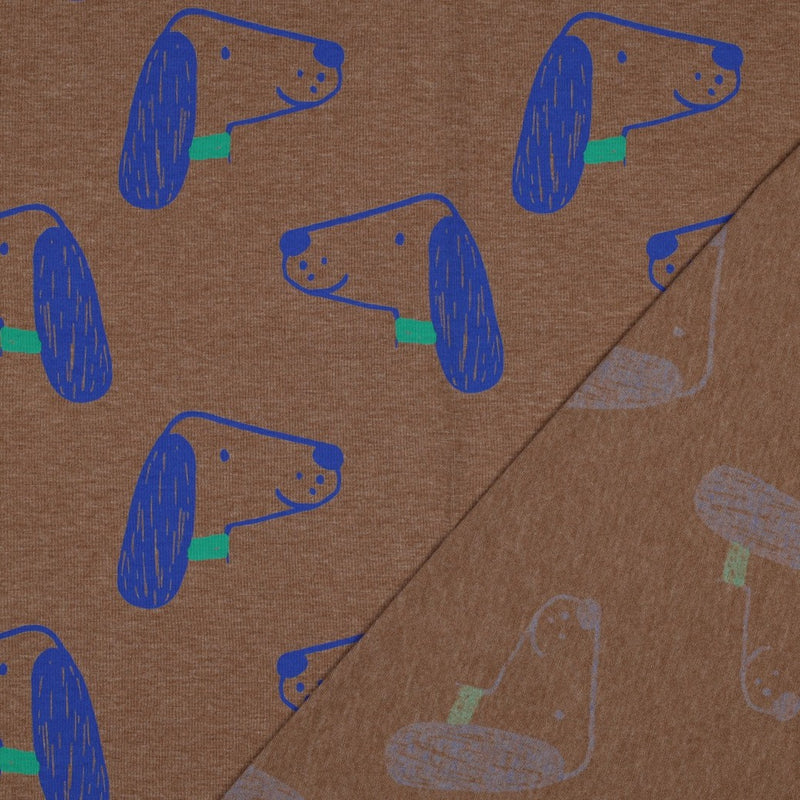 Poppy Jersey Stoff Hunde melange braun