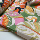 Viskose Crinkle Stoff Webware Blumen Muster orange