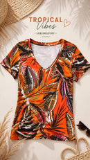 Jersey Stoff Blätter Muster orange