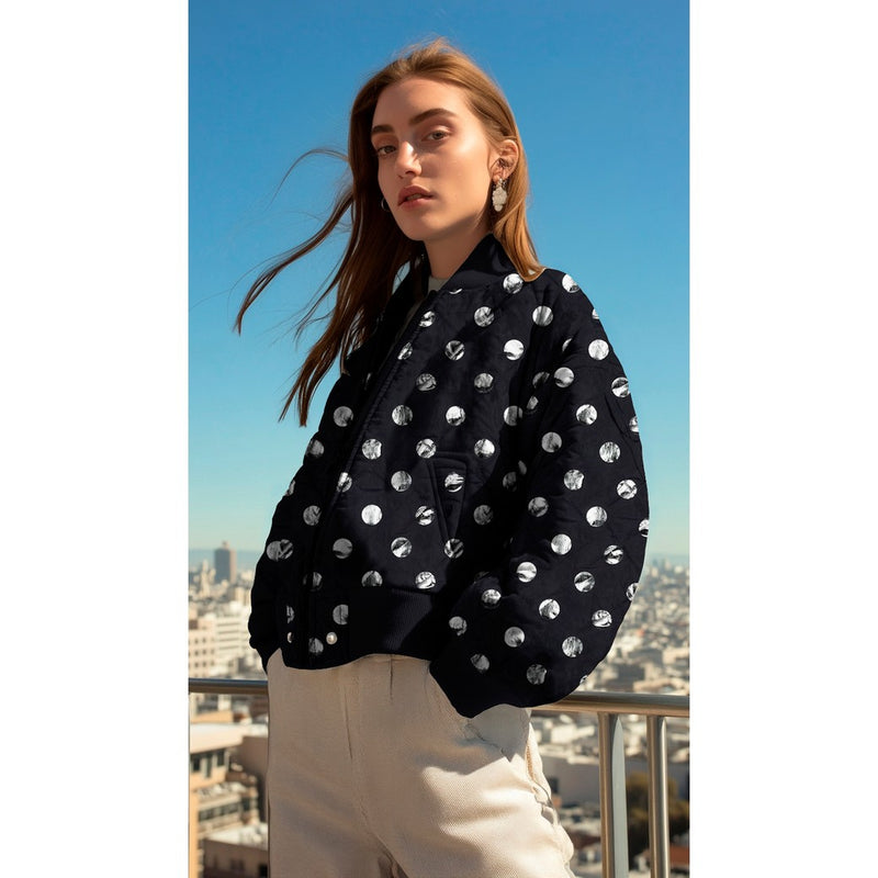 Jacken Stepp Stoff Stepper Punkte silber schwarz