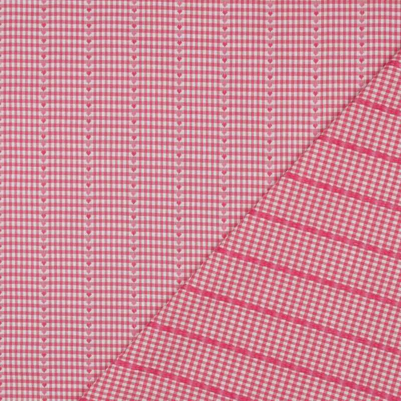 Baumwolle Jacquard Webware Stoff Herzen kariert rosa