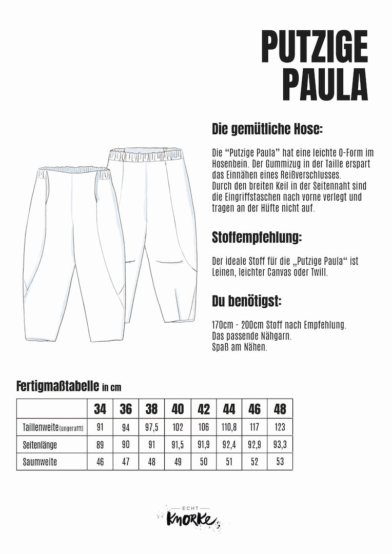 Papierschnittmuster Echt Knorke Hose Putzige Paula