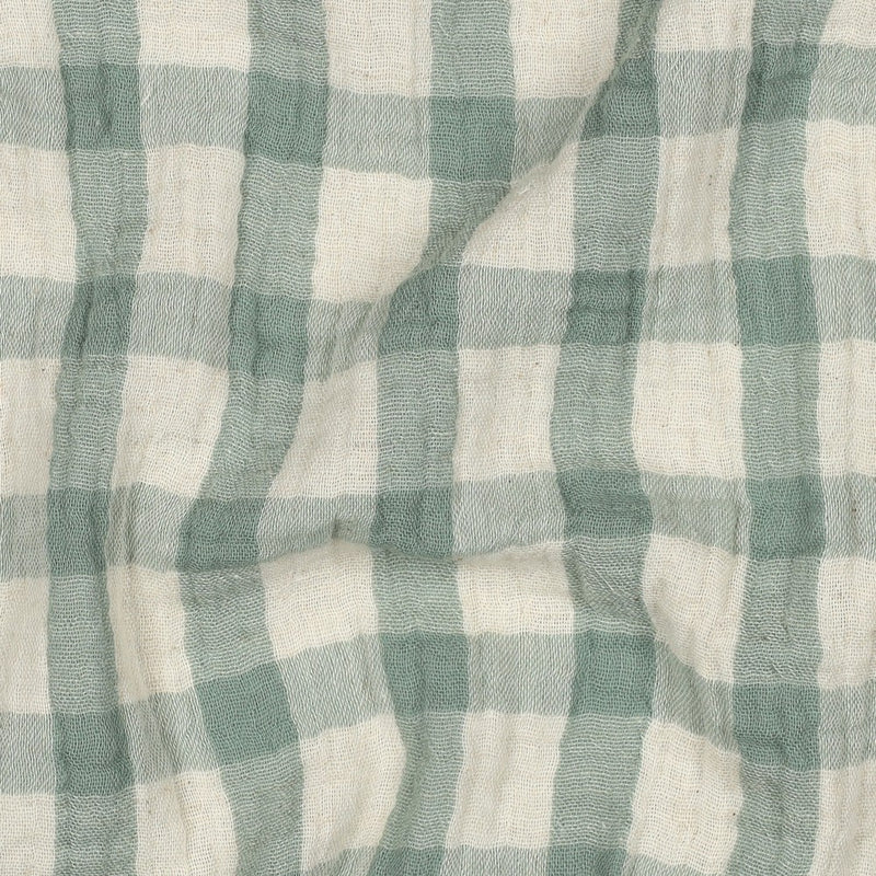 Musselin Double Gauze Leinen Baumwolle kariert grün